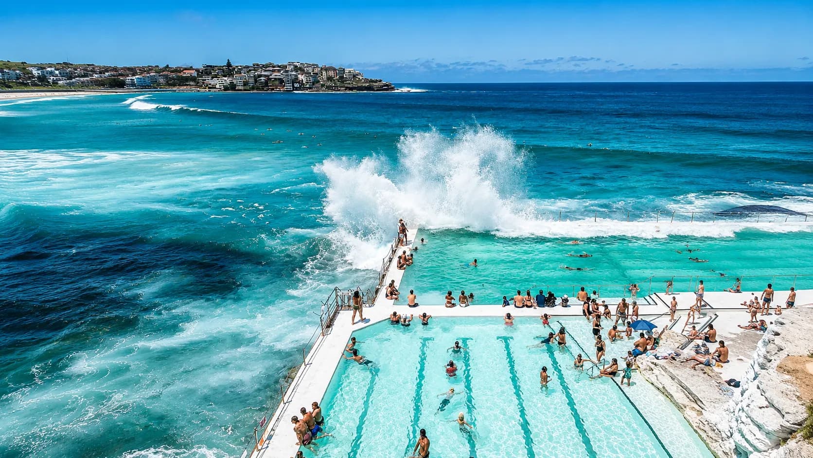 Bondi Icebergs ocean pool with waves crashing over the edge