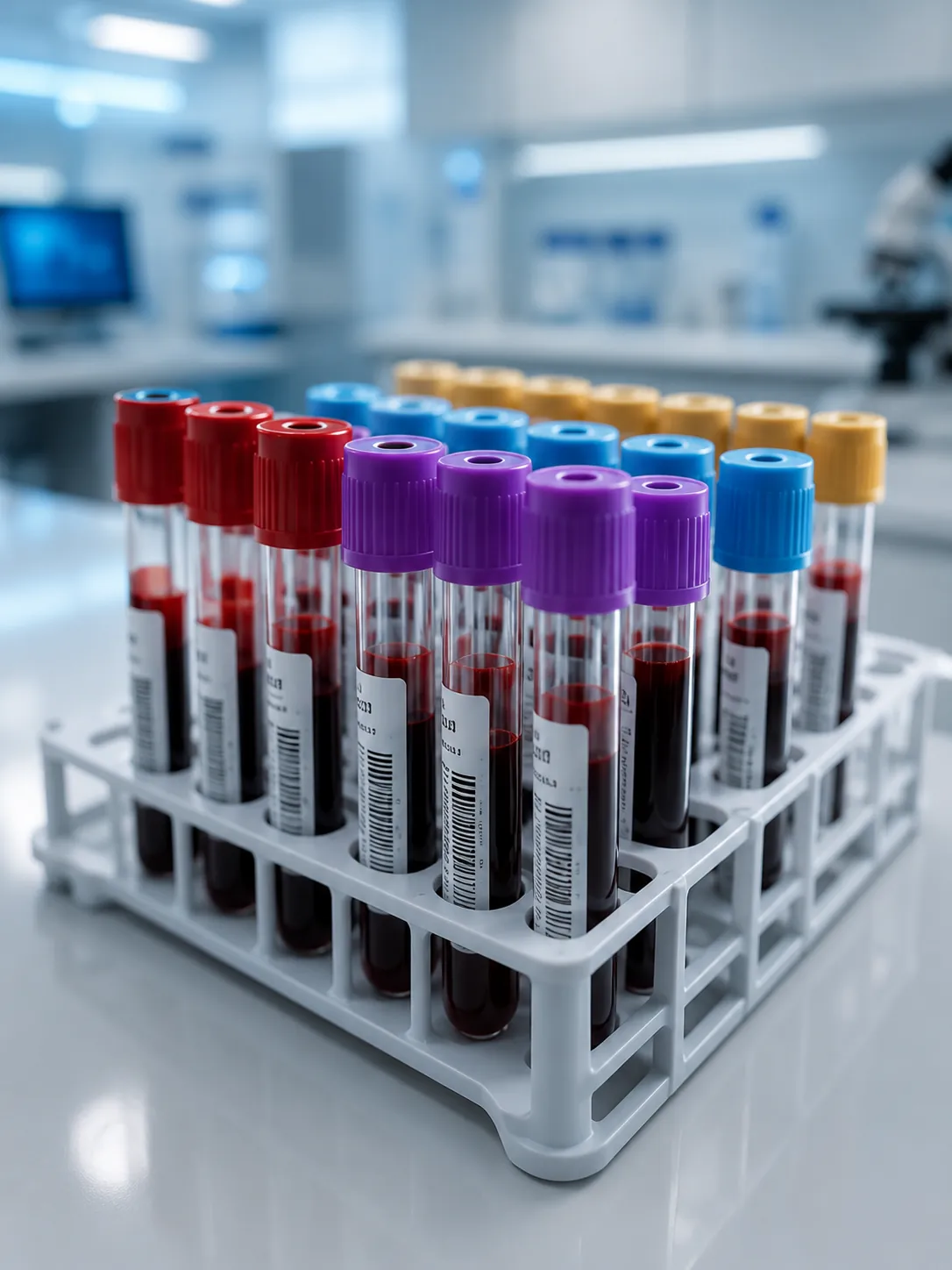 Blood samples prepared for laboratory analysis