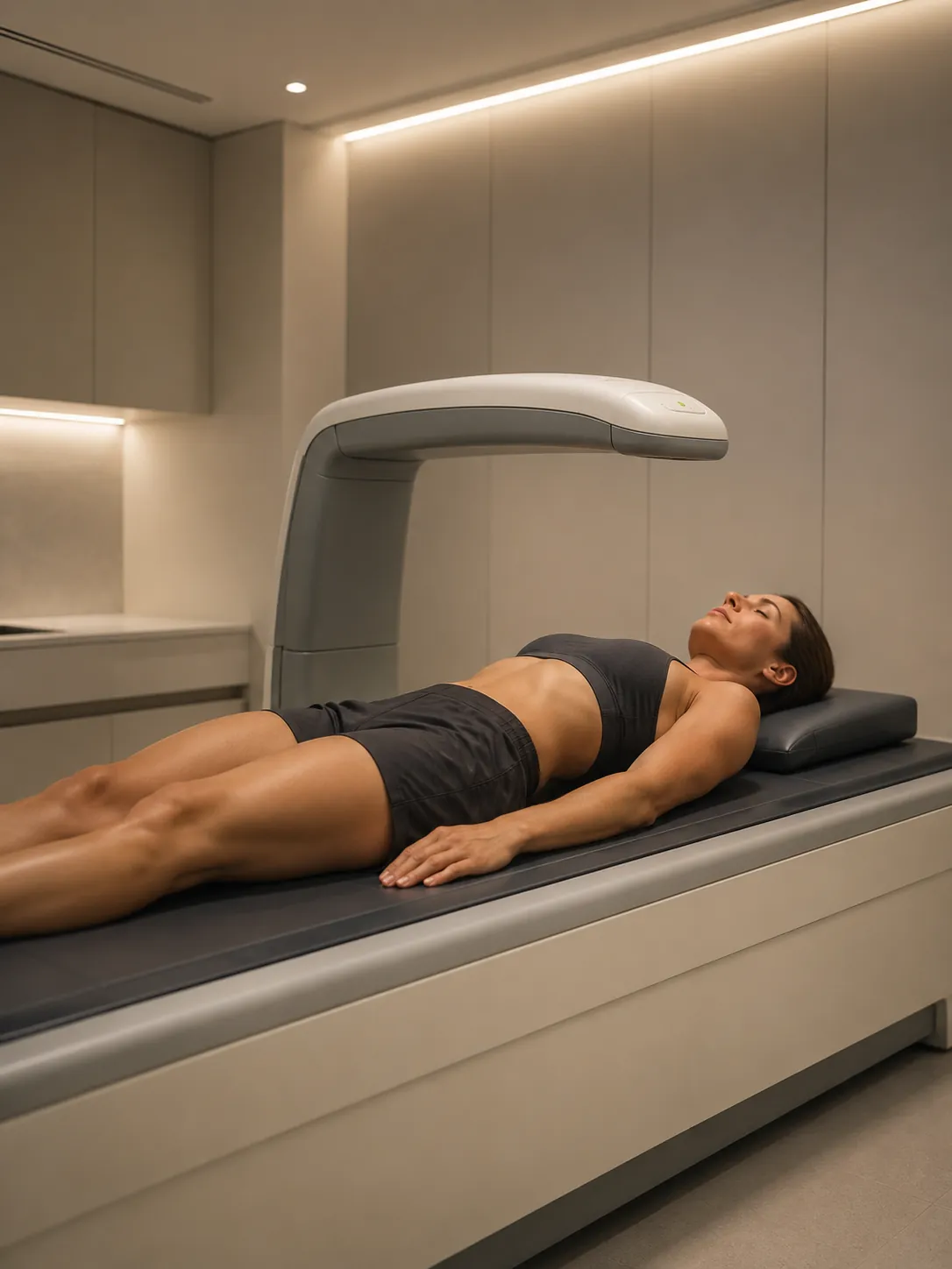 A DEXA body composition scan in progress