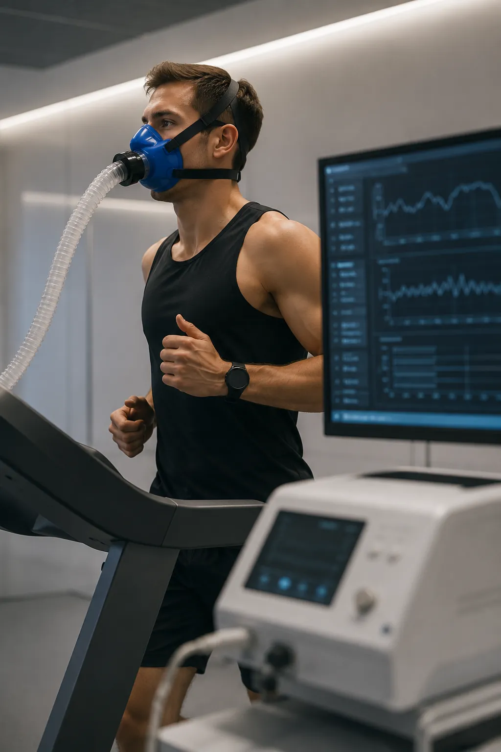 An athlete completing a VO2 Max treadmill test