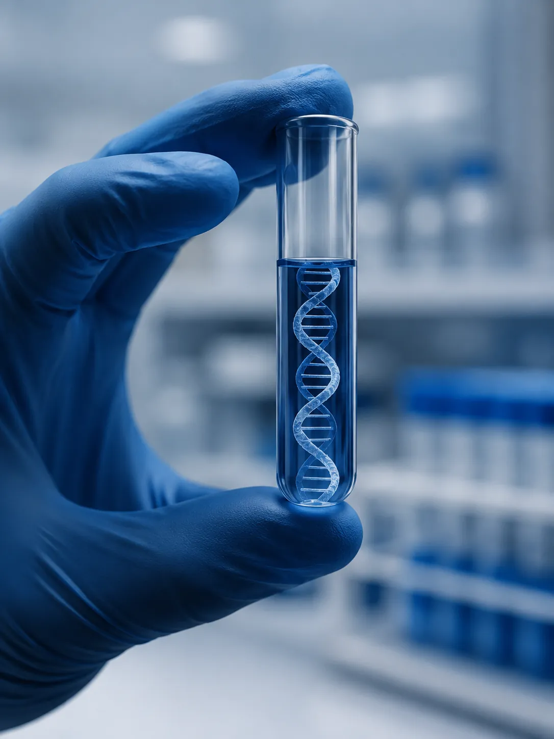 A DNA double helix visualised for genetic testing